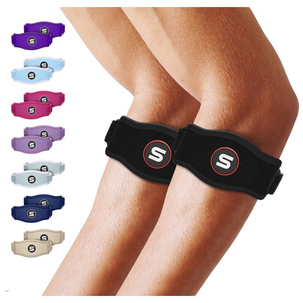 Sleeve Stars Tennis Elbow Brace for Men & Women, Tendonitis Elbow Brace & Strap Golfers Elbow Brace Counterforce Band for Tendon Pain Relief & Support for Forearm w/ 3 Straps Fits 9-23" (Pair/Black)