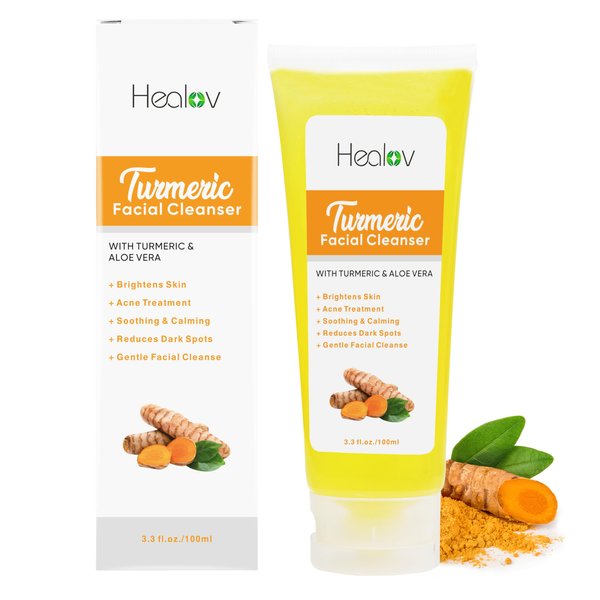 Turmeric Face Wash, Turmeric Clear Skin Liquid Soap – 100% Natural Anti Aging Exfoliating Turmeric Facial Cleanser for Spots, Age Spots, Sun Damage, Discoloration – Turmeric Soap Skin Detox Treatment