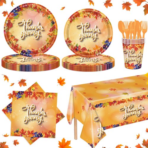 Fall Thanksgiving Decorations - 9" and 7" Autumn Fruits Disposable Plates Decorative Dinner Plates for Party Tableware Supplies Table Decor