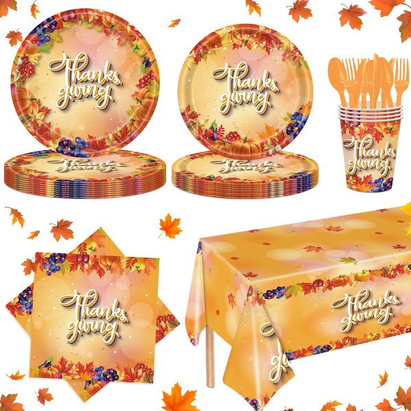 Fall Thanksgiving Decorations - 9" and 7" Autumn Fruits Disposable Plates Decorative Dinner Plates for Party Tableware Supplies Table Decor