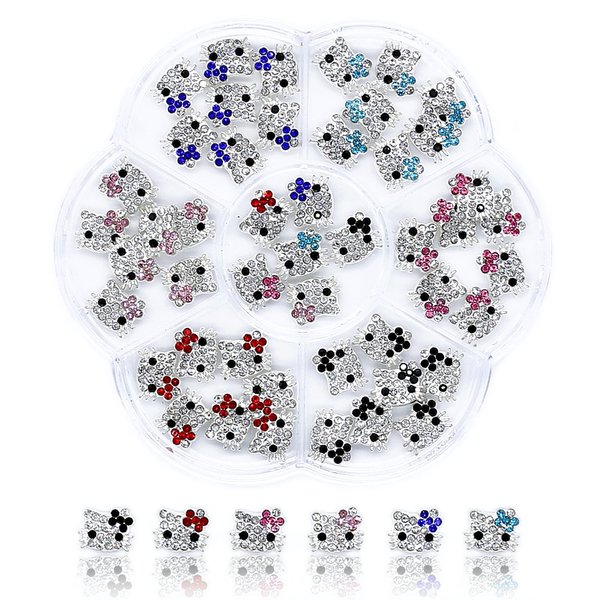 VCEOW 48pcs Kawaii Kitty Nail Charms Cute 3D Cat Glitter Metal Rhinestone Crystals Gems Nail Art Accessories for DIY Manicures,Jewelry Making,Crafts Design