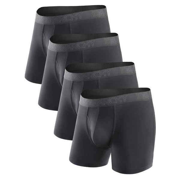 DAVID ARCHY Mens Underwear Bamboo Rayon Boxer Briefs Breathable and Soft Moisture-Wicking with Fly Support Pouch Underwear for Men 4 Pack (M, Black - 5.5" in 4 Pack)