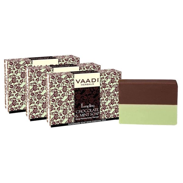 Vaadi Herbals Chocolate and Mint Bar Soap - Deep Moisturising Therapy - Handmade Herbal Soap with 100% Pure Essential Oils - ALL Natural - Each 2.65 Oz - Pack of 3 (8 Oz)