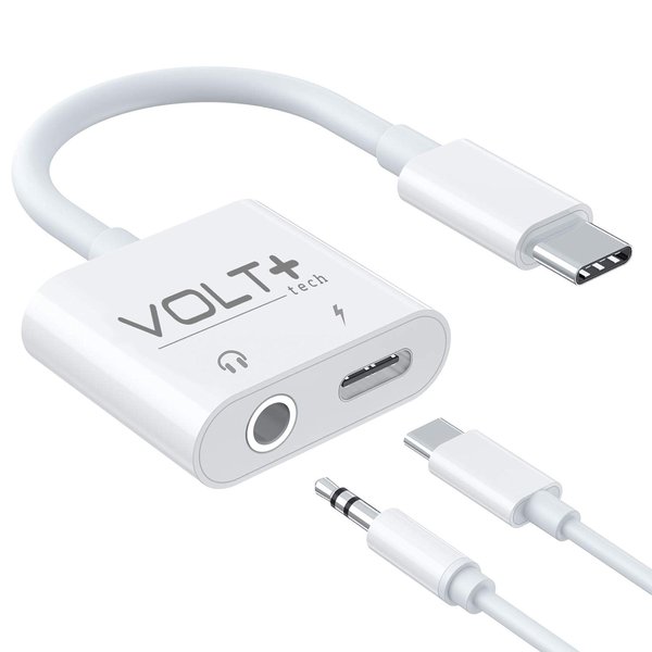 VOLT PLUS TECH Powered USB-C to 1/8inch Aux Adapter Compatible with GOPRO Hero 5 Black can Adapt to a Normal Headphone Jack Audio 3.5mm Port with Fast Charging Ability All at Once!