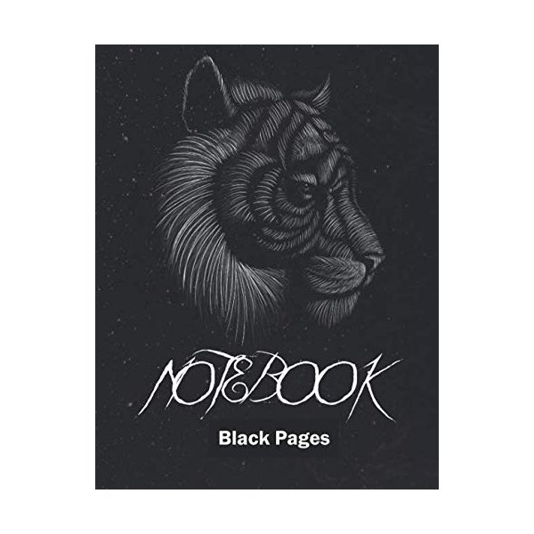 Tiger black pages notebook: Lined Notebook / Journal Gift, 100 Pages, 8x5, White ink and Gel pens Journaling at School and Home