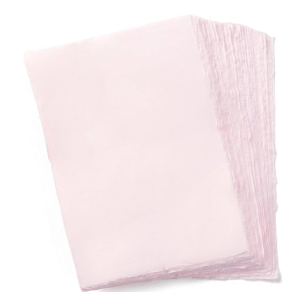 Handmade A4 Pink Mixed Media Paper with Deckle Edge - 8.25 x 11.7" - 130 GSM -Colored Cold Press Textured Paper Made with Recycled Cotton for Card Making, Stationery, Writers, Watercolor - 50 Sheets