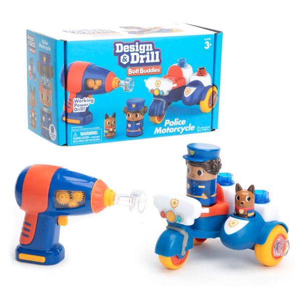 Educational Insights Design & Drill Bolt Buddies Police Motorcycle Toy, Take Apart Toy with Electric Drill Toy, STEM Toy, Gift for Boys & Girls, Ages 3+