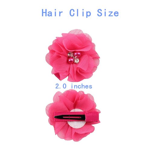 18 Pcs Alligator Hair Clips 2 Inch Chiffon Flower with Crystal Pearl Hair Barrettes Hair Accessories for Teens Women