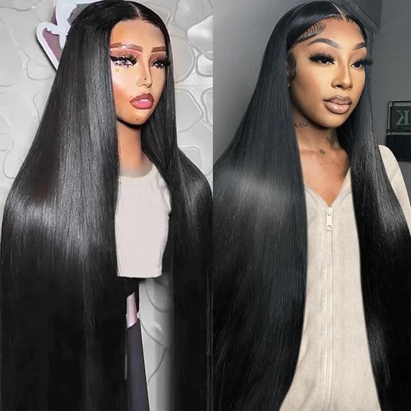 Generic Transparent Lace Frontal Wigs Pre-Plucked Lace Front Closure Straight Wig for Black Women Pre-Cut Lace Glueless Straight Black Wigs 26 Inch