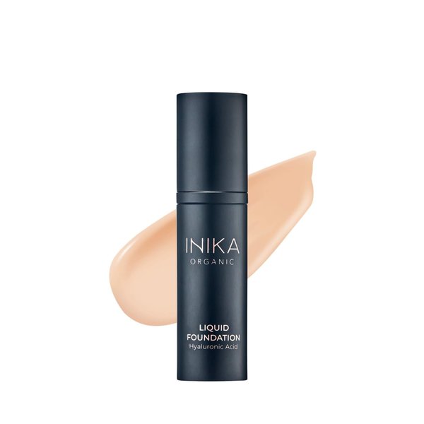 INIKA Organic Full Coverage Liquid Foundation Makeup with Hyaluronic Acid and Argan Oil, Vegan and Organic Foundation for Skin Elasticity and Plumpness, Natural Coverage, Nude, 30ml