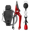 SAMSFX Aluminum Fishing Pliers Hook Remover Braid Line Cutter with Coiled Lanyard and Sheath, Fly Fishing Knot Tying Tool & Retractors (Gray & Red Handle-7'' Split Ring Nose, Fishing Knot Tying Tool)
