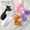 AMHRLINGTO Lace Ruffle Frilly Socks for Women - Lace Ankle Socks with Bow (3Pairs-1Pairs Black+2Pairs White)