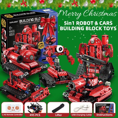Suplanet STEM Robot Toys for Kids Ages 8-14, 5-in-1 Remote Control and APP Programmable Robot Toys - 495 Pcs DIY Building Science Educational Kit, Building Block Birthday Present for Teen Boys Girls
