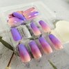 Purple Gradient Press on Nails Medium Length Ballerina Fake Nails Silver Glitter Designs False Nails Full Cover Glue on Nails Coffin Acrylic Artificial Nails for Women Girls Stick on Nails 24Pcs