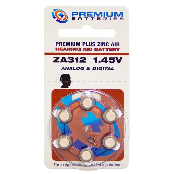 Premium Batteries Size 312, ZA312, PR41, P312 1.45V Zinc Air Hearing Aid Batteries Brown Tab (240 Batteries)