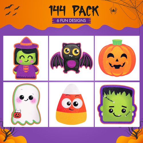 144 Halloween Tattoos for Kids, Pre-Cut Temporary Tattoo Halloween Bulk Favors in 6 Assorted Designs 2" Halloween Temporary Tattoos for kids Halloween Party Favors, Goodie Bag Fillers & Treats -Srenta
