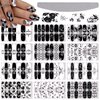 EBANKU 12 Sheets Black White Full Wraps Nail Stickers, Flower Butterfly Retro Pattern Decals French Classic Simple Self Adhesive Decals, for Girl Women Nails Art DIY Decoration
