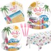 APOWBLS Girls Surfs Up Birthday Decorations Tableware - Pink Surf Birthday Party Supplies, Paper Plate, Cup, Napkin, Fork, Tablecloth, Summer Hawaiian Beach Surfing Baby Shower Decorations | Serve 24