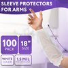 AMZ White Disposable Arm Sleeves, 18 Inches. 100 Pack Disposable Sleeve Protectors for Arms. 1.5 Mil PE Waterproof Sleeve for Arm. Unisex Disposable Protective Sleeves for Arms