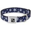 Dog Collar Seatbelt Buckle Snowflakes Blue White 15 to 26 Inches 1.0 Inch Wide