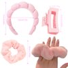 Meekest Skincare Headband for Washing Face, Spa Headband and Wristband Set for Women and Girls with Hair Clip Scrunchies, Makeup Headbands Cute Terry Cloth Sponge Stuff - Pink