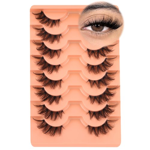 Half Lashes Fluffy False Eyelashes Cat Eye Lashes Mink Wispy Thick Fake Eyelashes 3/4 Corner Lashes with Clear Lash Band by Zegaine 8 Pairs Natural Lash Pack