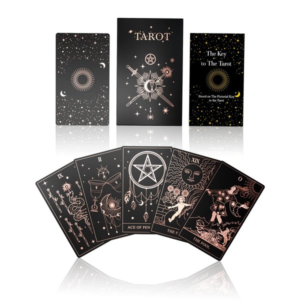 WJPC Rose Gold Foil Tarot Card Decks Set with Guidebook&Gift Box for Beginner& Expert. Fortune Telling Game Cards for Tarot Decks.