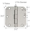 Design House 181412 5/8" Radius Steel Hardware Hinges Interior Doors, 3 Pack, Satin Nickel