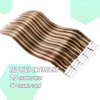VINBAO Tape In Hair Extensions Human Hair Color Dark Brown #4 Highlights #27 Caramel Blonde Tape In Hair Extensions Real Human Hair Extensions Tape In Silky Straight 20pcs/50g (20inch, 4P27)