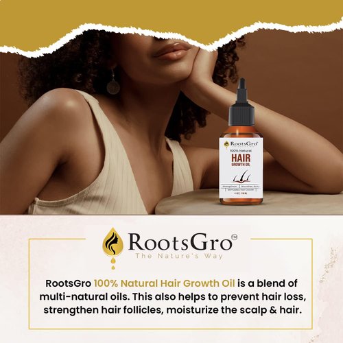 RootsGro 100% Natural Hair Oil Blend of 30 Oils, Rosemary Oil, Olive Oil, Jojoba Oil & More- Strengthens and Nourishes Hair Scalp | 4 ounce