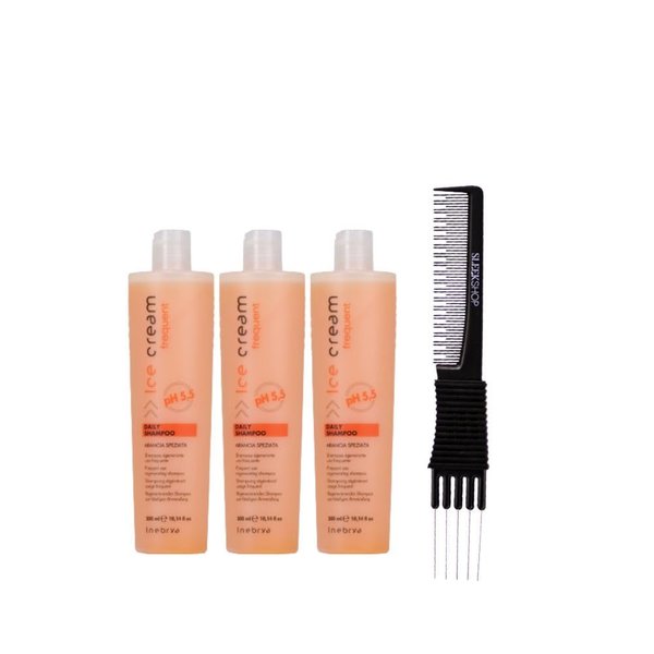 kuss Ice Cream Frequent Daily Shampoo (10.14 oz) with Teasing Comb (Pack of 3)