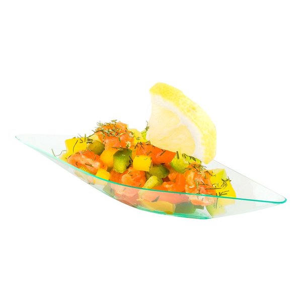 Restaurantware 1 Ounce Dipping Sauce Bowls 100 Disposable Dipping Sauce Dishes - Canoe Shaped Unique Design Seagreen Plastic Small Dishes For Dips Appetizers Desserts Or Samples