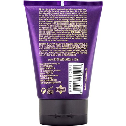 RICH by Rick Ross Luxury Styling Gel for Men with All Hair Types - Rejuvenating & Smoothing - Tames Frizz & Adds Shine - Medium hold, Glossy Finish, 5 Fl oz