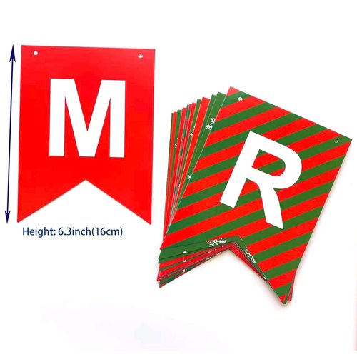 Red and Green Merry Christmas Banner, Christmas Bunting Garland Snowflake Party Supplies for Home Outdoor Indoor Holiday Fireplace Mantel