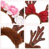 Lurrose Deer Antlers Headband 3Pcs Reindeer Antlers Headband for Women Reindeer Costume Headband with Bow Flowers