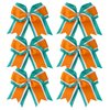 8 Inch 3 Colors 3 Layers 6 Pcs Cheerleader Bows Jumbo Cheerleading Bows Hair Elastic Hair Tie Cheerleader Bows for High School College (Teal/White/Orange)