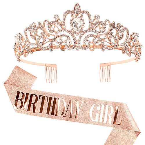 COCIDE Birthday Girl Sash & Rhinestone Tiara Set Birthday Sash and Tiara for Women Birthday Decoration Kit Rhinestone Headband for Girl Glitter Crystal Hair Accessories for Birth Party