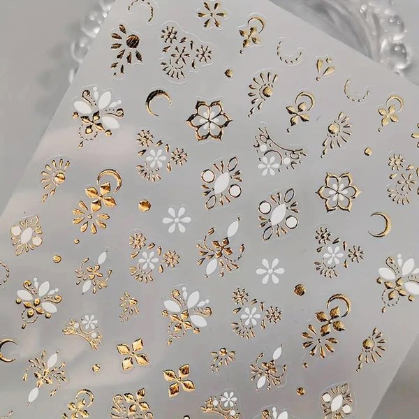 Gold Nail Art Stickers Golden Totem Nail Decals 3D Bronzing Self-Adhesive Nail Art Supplies Luxury Design Hollow Totem Flower Nails Adhesive Sliders for Women Girls DIY Manicure Nail Art Decorations