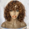 Sakula human hair Wig with Bangs for black woman Glueless Wig Ombre Short Curly Bob Wigs 180% Density Piano Brown Blonde Wigs Water Wave Wigs 12Inch