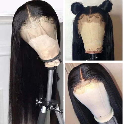 ITODAY Human Hair Lace Front Wigs Brazilian Straight Lace Front Wigs Human Hair Glueless Wigs Human Hair Pre Plucked Wig Human Hair 200% Density Natural Color (28 Inch, T Part Straight)