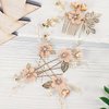 5PCS Bridal Flower Wedding Hair Pins Pink Pearl Hair Pins Rhinestone Hair Clips Gold Leaf Flower Headpiece Jewelry Hair Pins Vintage Wedding Hair Accessories for Brides Bridesmaids Women Girls Updo