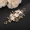 Teyglen Flower Leaf Wedding Hair Comb Gold Silver Leaf Rhinestone Hair Pieces Bridal Crystal Hair Comb Handmade Flower Headpieces Hair Accessories for Women Bride Girls (Gold)