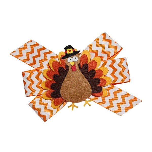 WD2U Girls 4.5" Chevron Pilgrim Tom Turkey Thanksgiving Hair Bow Alligator Clip