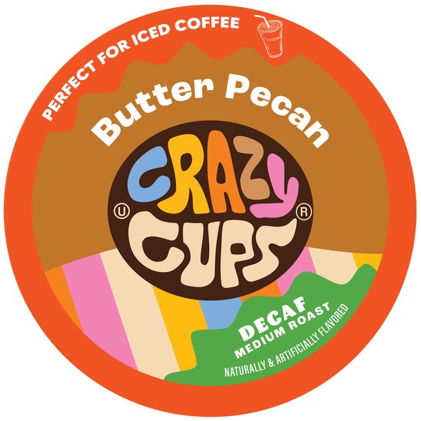 Crazy Cups Flavored Decaf Coffee Pods, Decaf Butter Pecan Coffee, Decaf K Cups for Keurig K Cups Machines, Hot or Iced Coffee, Single Serve Decaffeinated Coffee in Recyclable Pods, 22 Count (Pack of 1)