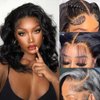 Caijuxing 13x6 Body Wave Bob Wig Human Hair 16 Inch HD Lace Frontal Bob Wigs Human Hair Free Part 180% Density Loose Wavy Bob Lace Front Wigs Human Hair for Black Women Natural Black