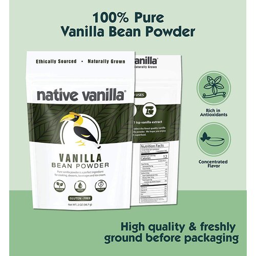 Native Vanilla Powder – Premium Gourmet 100% Pure Ground Vanilla Bean Powder – For Chefs and Homemade Baking, Ice Cream, Coffee (2 Ounce (Pack of 1))
