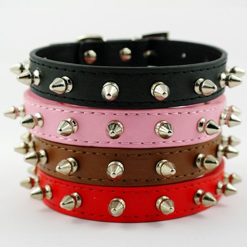 Dogs Kingdom Pu Leather One Row Studded Spiked Adjustable Dog Collar Black M