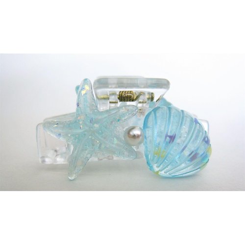 Generic Small blue or white shell and starfish hair claw clip for fine, thin hair (Primary color: White), 1 Count (Pack of 1)