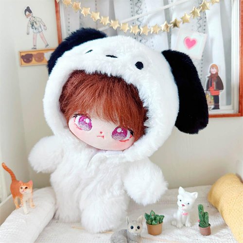 niannyyhouse 20cm Plush Doll Clothes Puppy Onesies Loose White Bodysuit 8in Soft Stuffed Plush Toy Dress Up Accessories