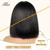 SAYIDON Bob Wigs With Bangs Human Hair Light Yaki Straight Bang Bob Wigs Glueless 2X1 HD Lace Scalp Short Bob Bang Wig Wear and Go Blunt Cut Bob Wigs For Women Natural Color 180 Density 10 inch